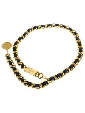 Chanel Cambon CC Logo Plate Leather Chain Belt Gold